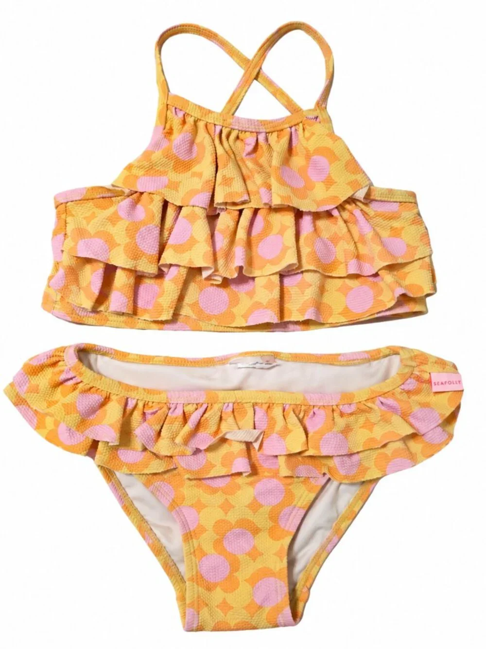 Seafolly Girls Floral Ruffle Two Piece Swimsuit Orange Pink Size 6
